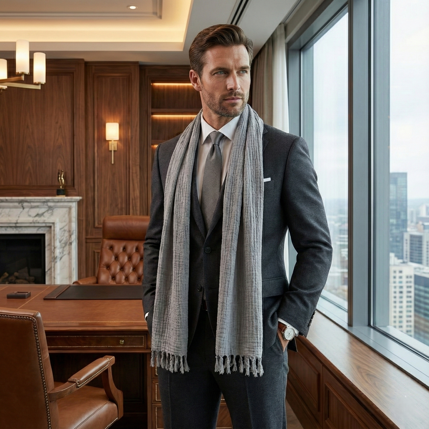 Handwoven Pure Wool Fine Şekerpare Scarf Grey