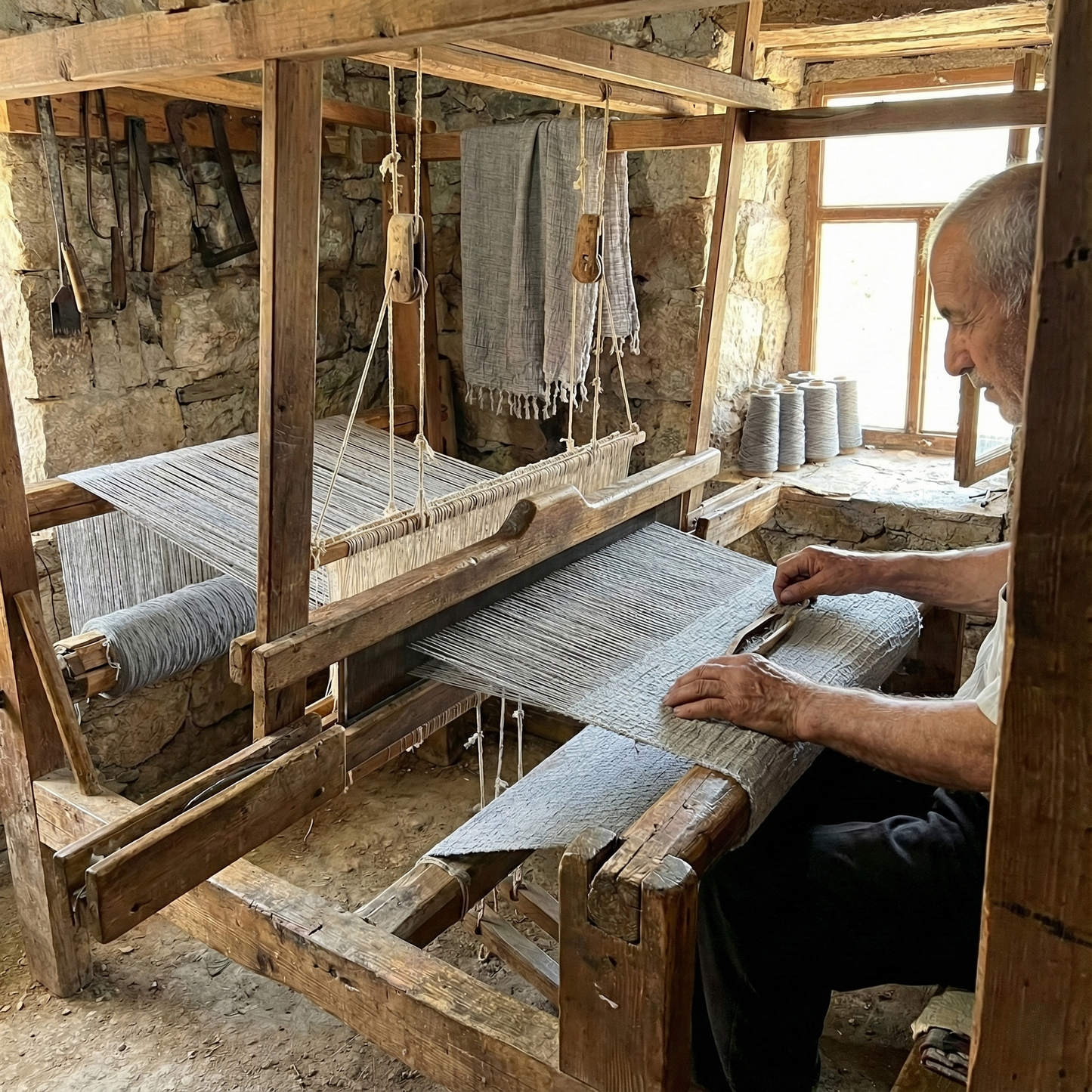 Handwoven Pure Wool Fine Şekerpare Scarf Grey