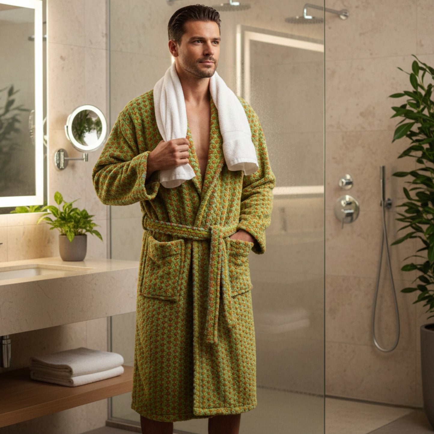 Turkish Terry Bathrobe Shawl Collar, Unisex, Premium Cotton