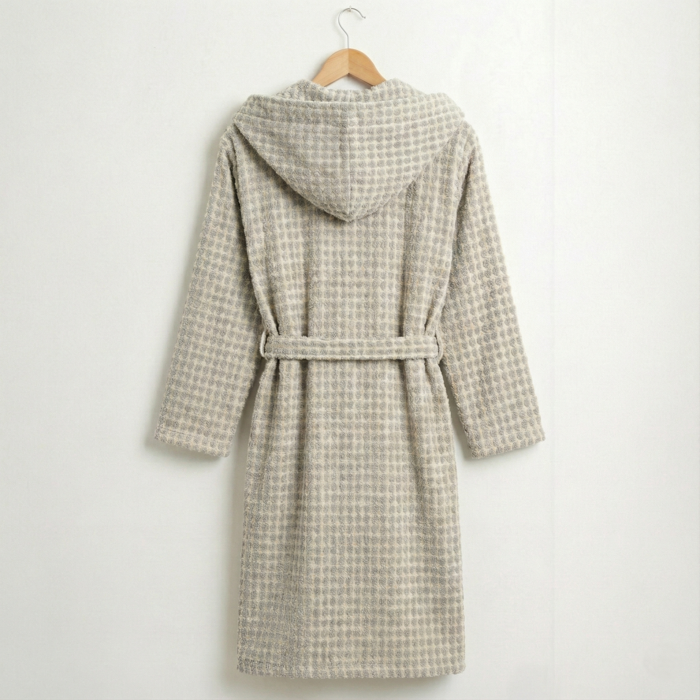 Handwoven Turkish Terry Bathrobe — Grey Dotted Hooded