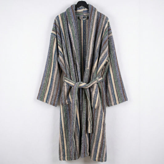 Handwoven Turkish Terry Towel Men’s Bathrobe on a hanger against a white background