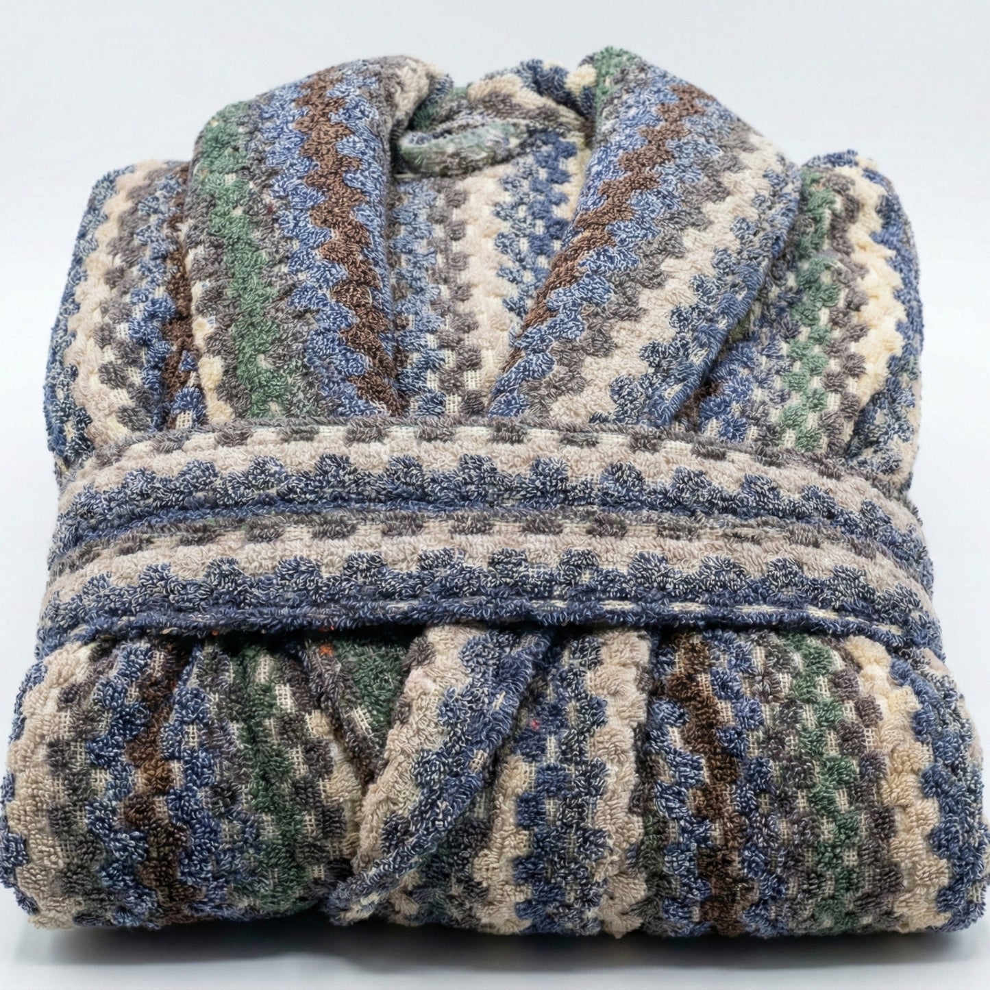 Handwoven Turkish Terry Towel Men’s Bathrobe – Zigzag Pattern (L/XL)