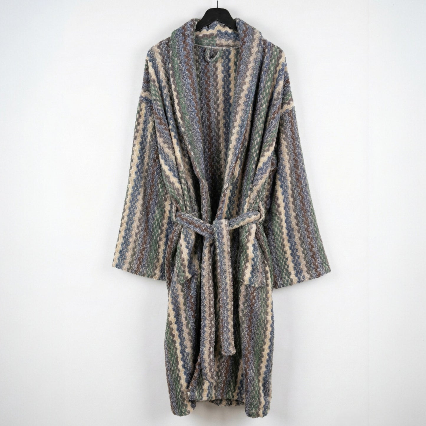 Handwoven Turkish Terry Towel Men’s Bathrobe – Zigzag Pattern (L/XL)