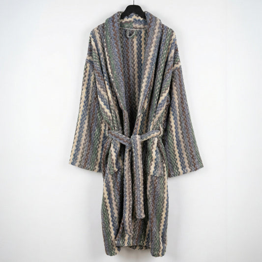 Handwoven Turkish Terry Towel Men’s Bathrobe – Zigzag Pattern (L/XL)