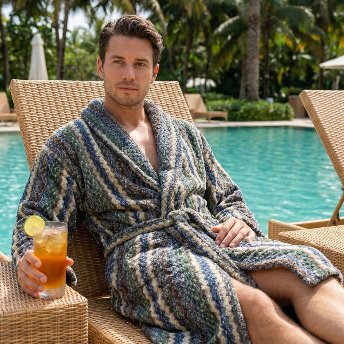 Handwoven Turkish Terry Towel Men’s Bathrobe – Zigzag Pattern (L/XL)