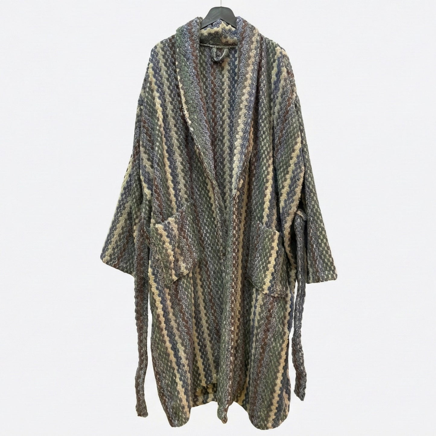 Handwoven Turkish Terry Towel Men’s Bathrobe – Zigzag Pattern (L/XL)