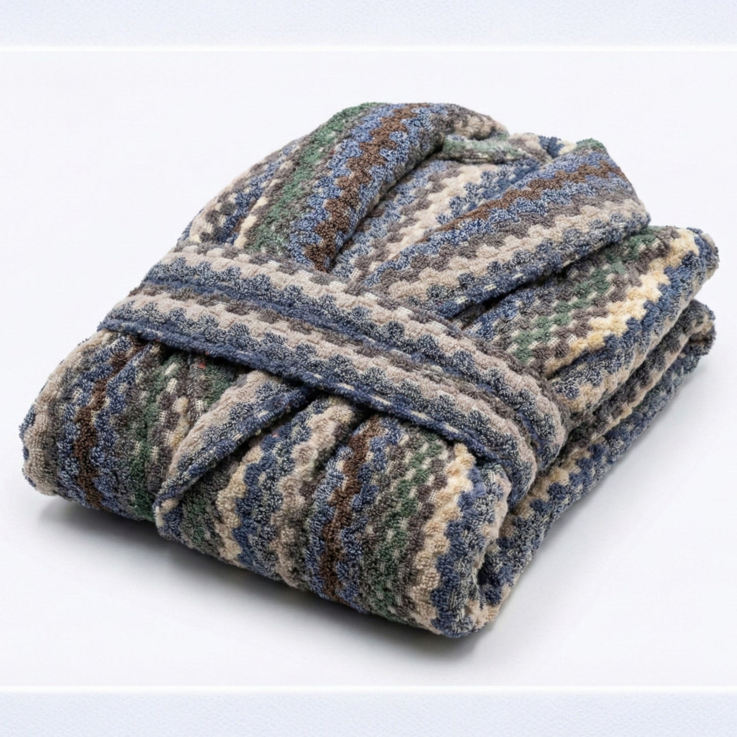 Handwoven Turkish Terry Towel Men’s Bathrobe – Zigzag Pattern (L/XL)