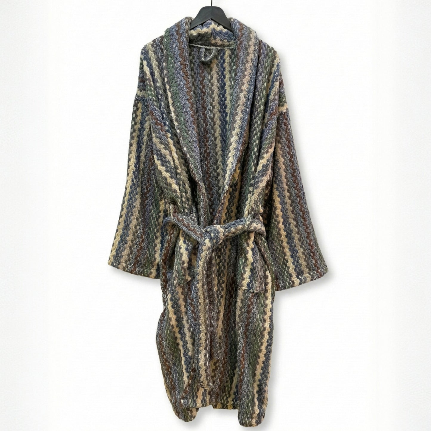 Handwoven Turkish Terry Towel Men’s Bathrobe – Zigzag Pattern (L/XL)