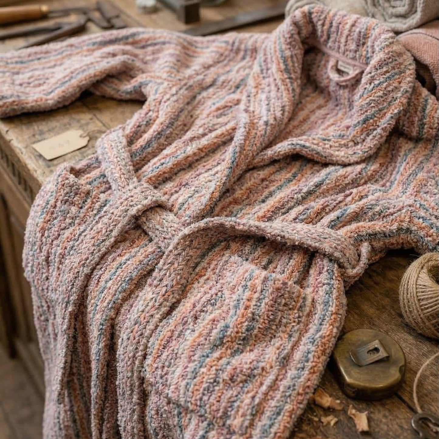 Handwoven Turkish Terry Towel Unisex  Bathrobe – Stripe Pattern (L/XL)