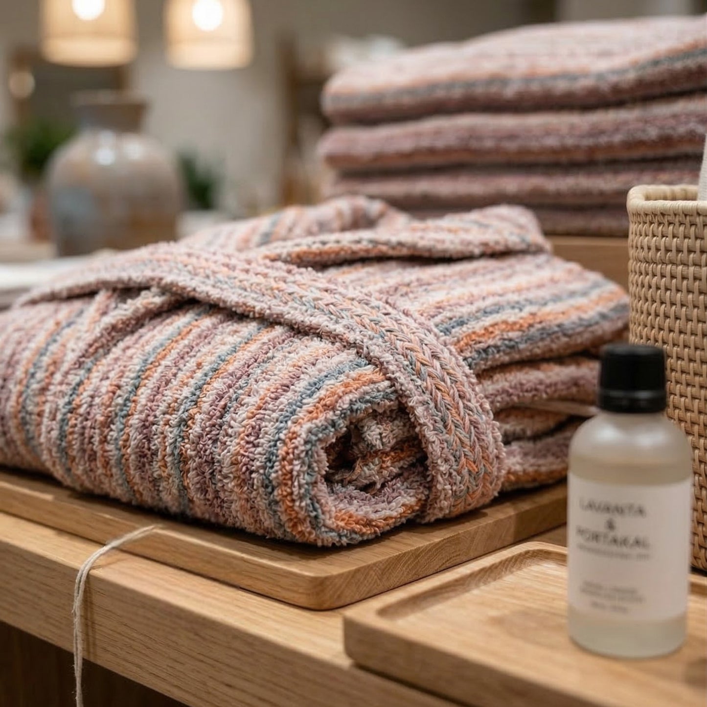 Handwoven Turkish Terry Towel Unisex  Bathrobe – Stripe Pattern (L/XL)