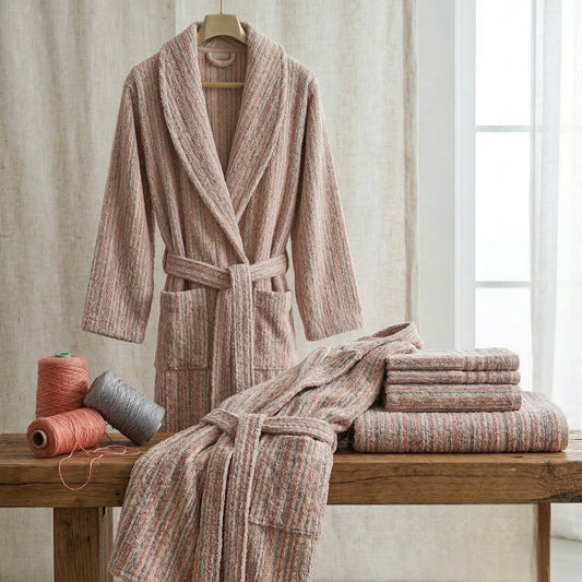 Handwoven Turkish Terry Towel Unisex  Bathrobe – Stripe Pattern (L/XL)