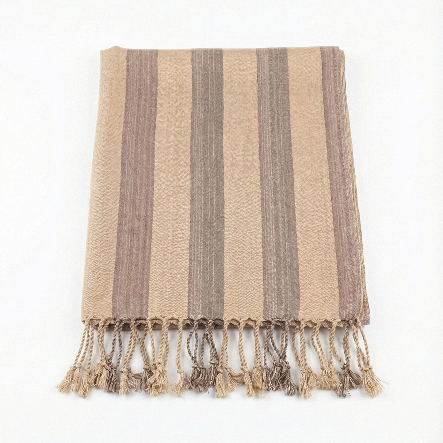 Striped Handwoven Anatolian Silk Scarf – Limited Heritage Collection with fringes on a white background