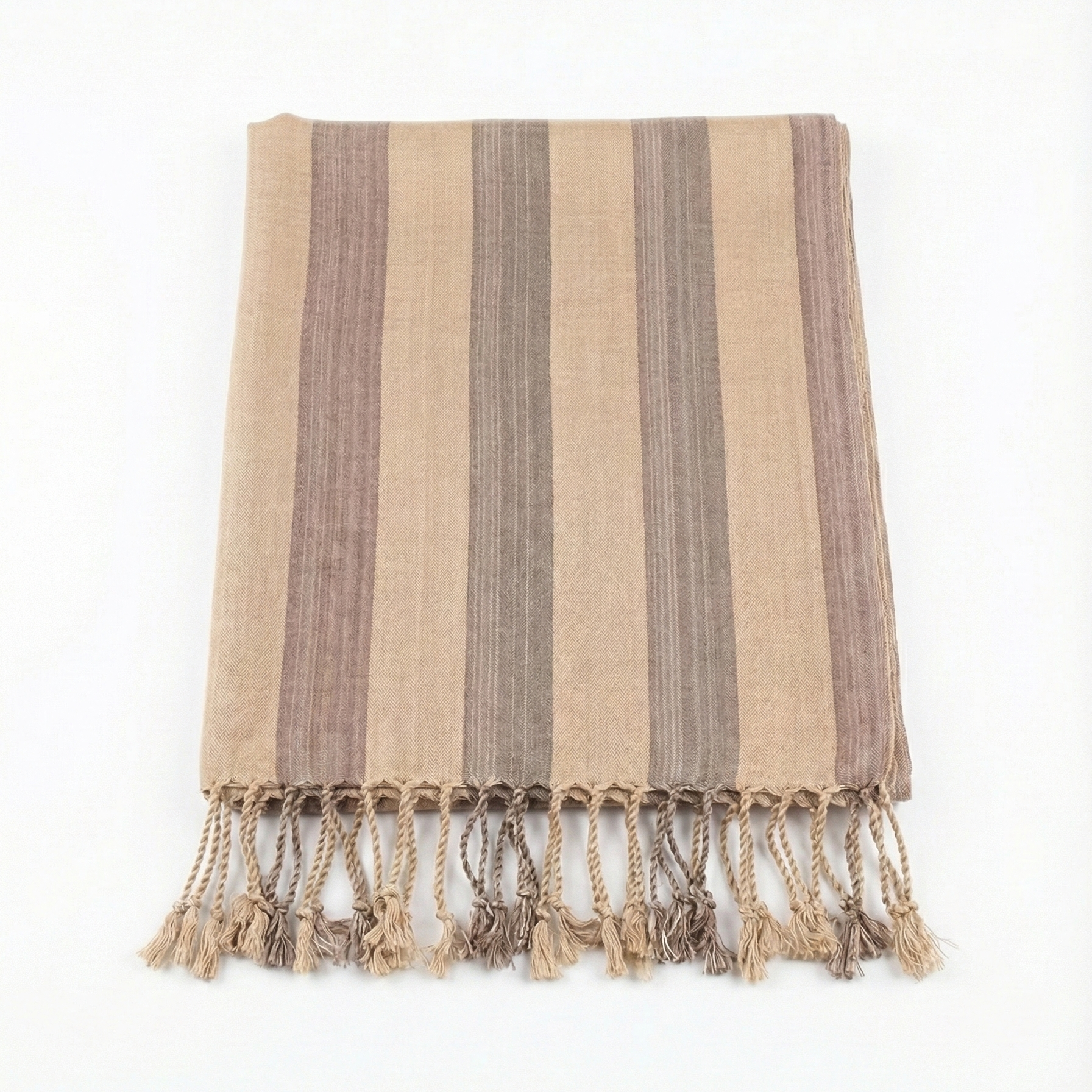 Striped Handwoven Anatolian Silk Scarf – Limited Heritage Collection with fringes on a white background