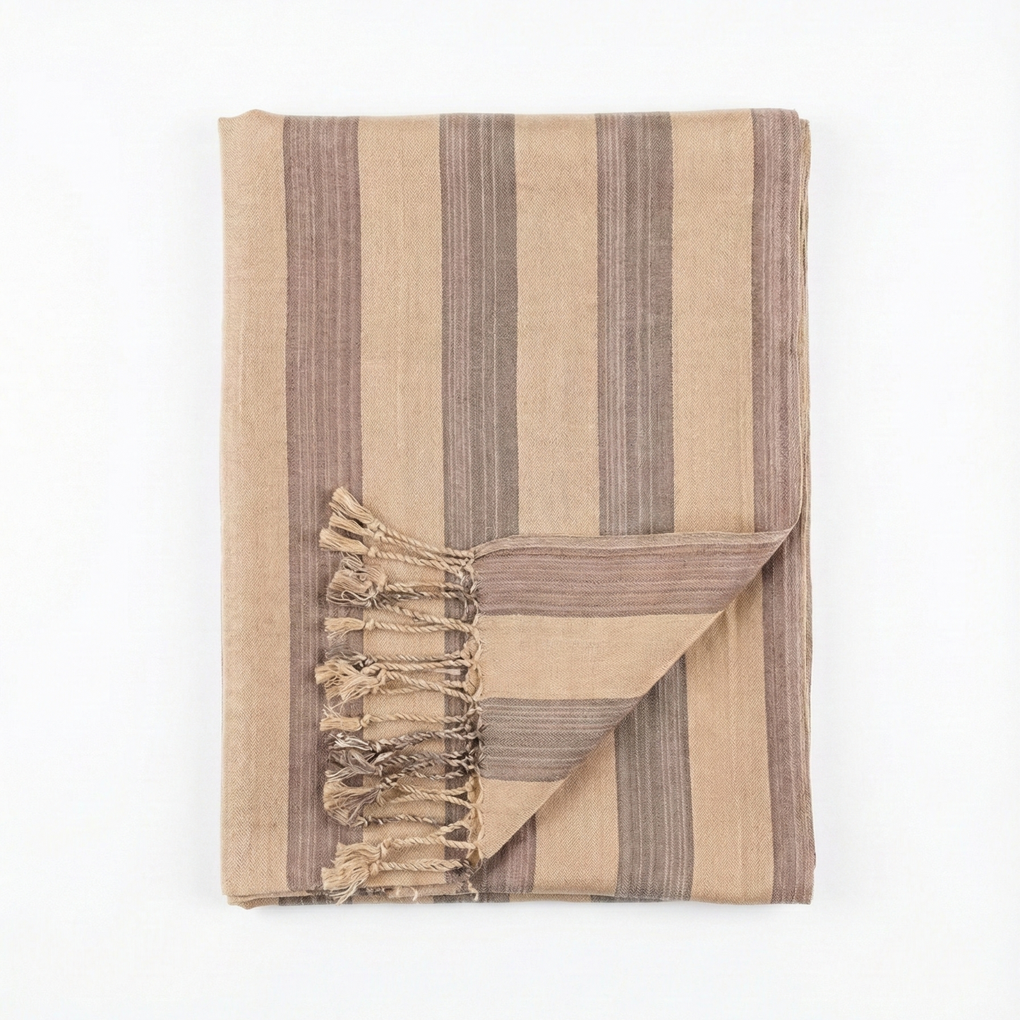Striped Handwoven Anatolian Silk Scarf – Limited Heritage Collection with tassels on a white background