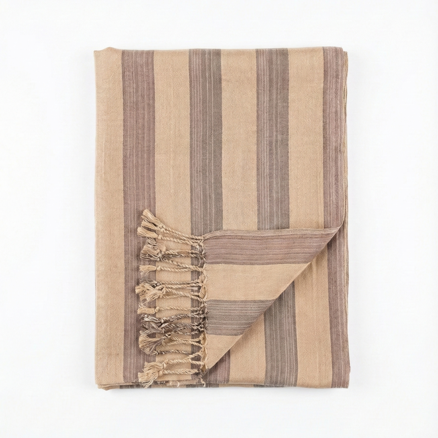 Striped Handwoven Anatolian Silk Scarf – Limited Heritage Collection with tassels on a white background