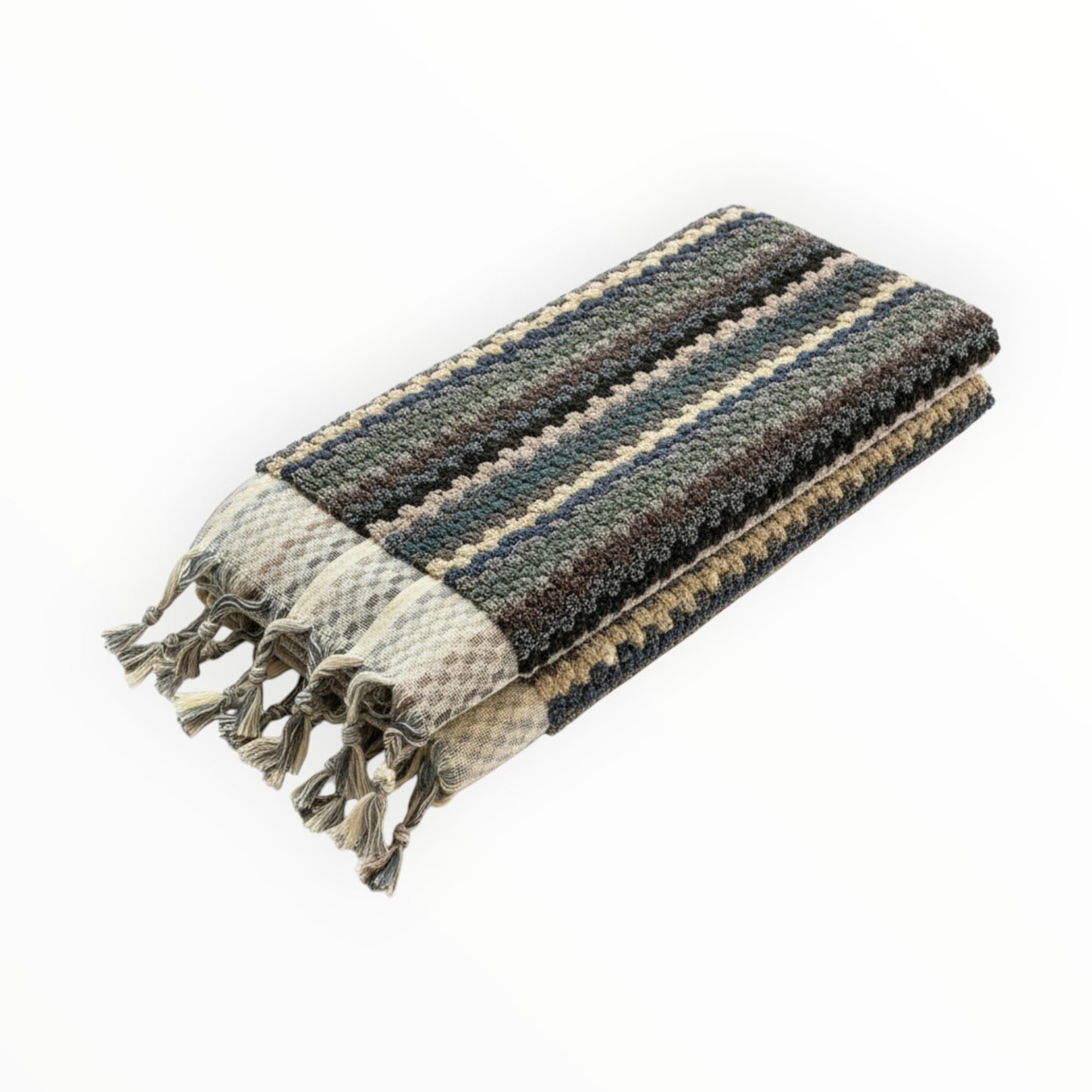 Handwoven Natural Turkish Cotton Terry Hand Towel Zigzag Pattern with tassels on a white background