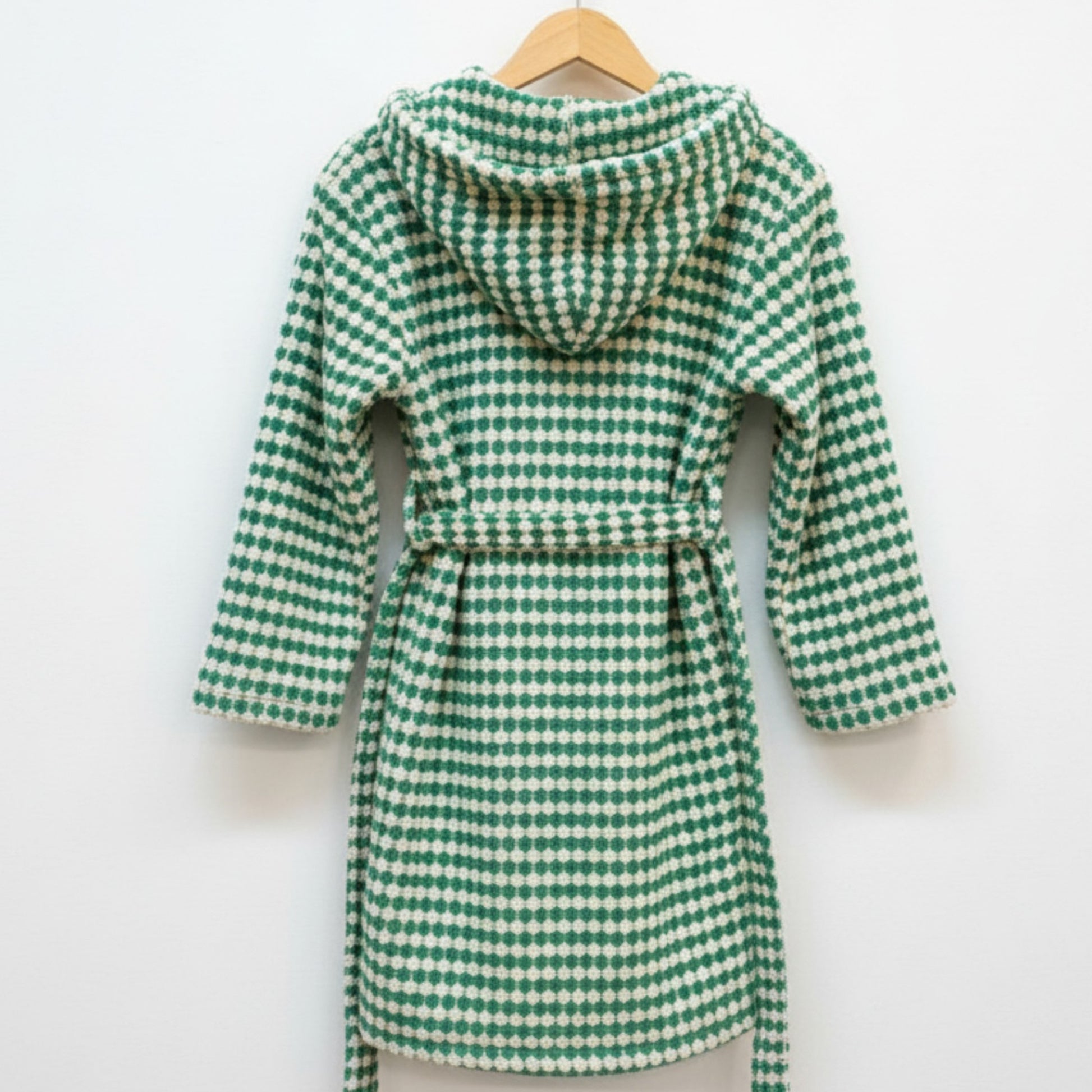 Handwoven Natural Turkish Cotton Terry Kids Bathrobe – PomPom Design Green