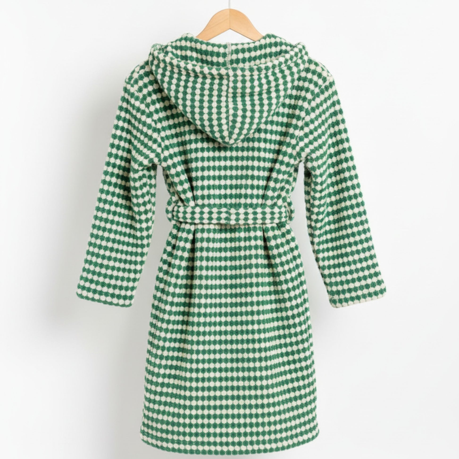 Handwoven Natural Turkish Cotton Terry Kids Bathrobe – PomPom Design Green