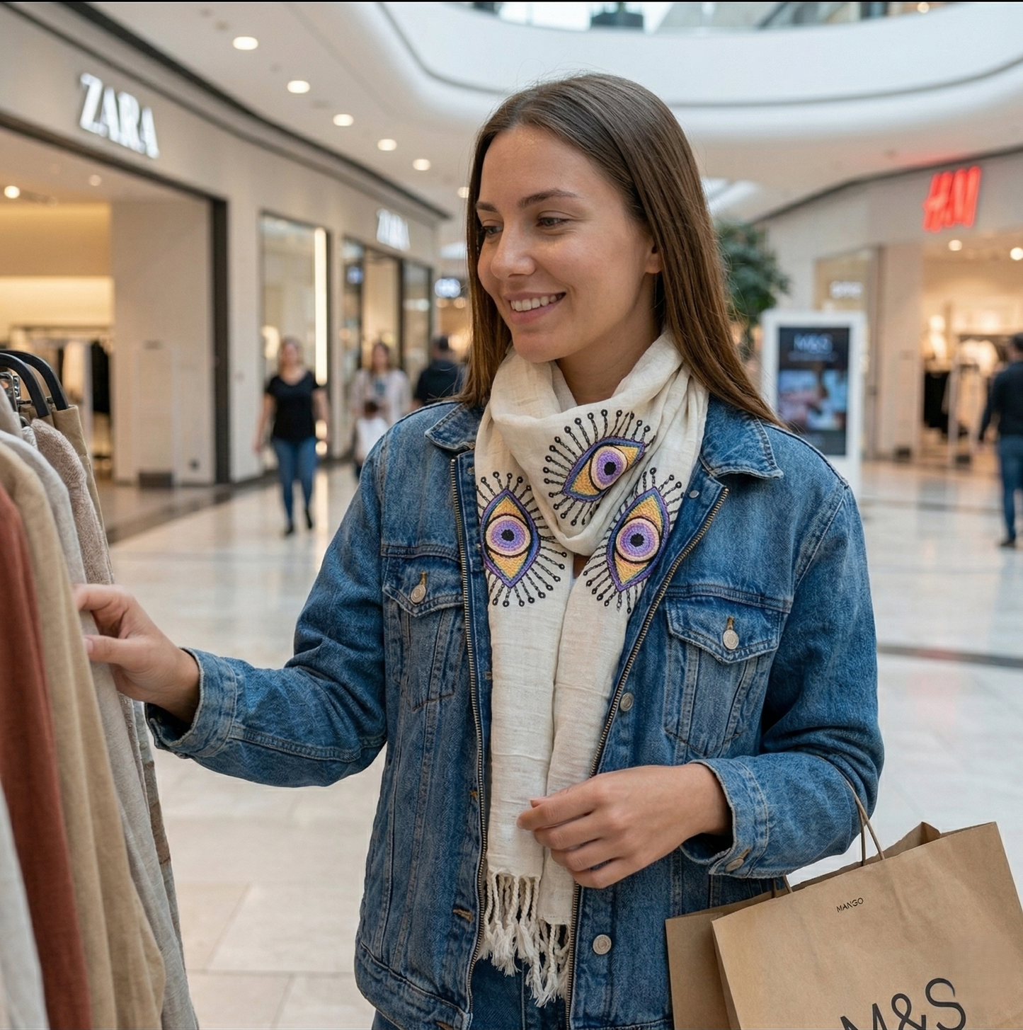 Three-Layer Handwoven Turkish Towel Pestemal – Evil Eye Hand Printed Natural Cotton (Multi-Use)