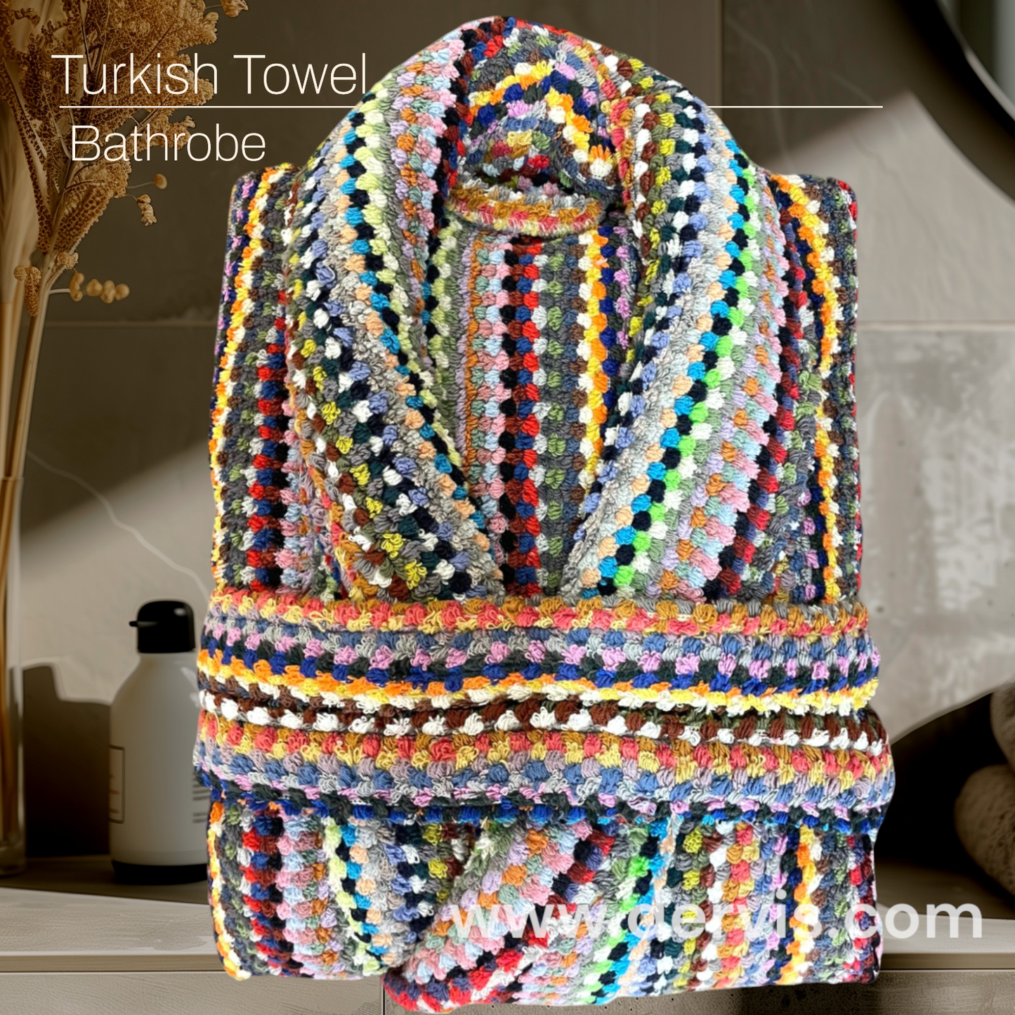 Turkish Terry Towel Bathrobe – Small Dotted Pompom Design