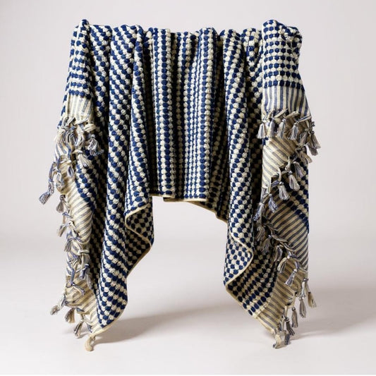 Turkish Terry Towel Hammam Towel Bath Towel Indigo Dotted Hand Woven Natural Turkish Cotton