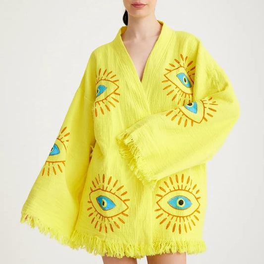 Lemon Tree Eye Handcrafted Three-Piece Kimono Set