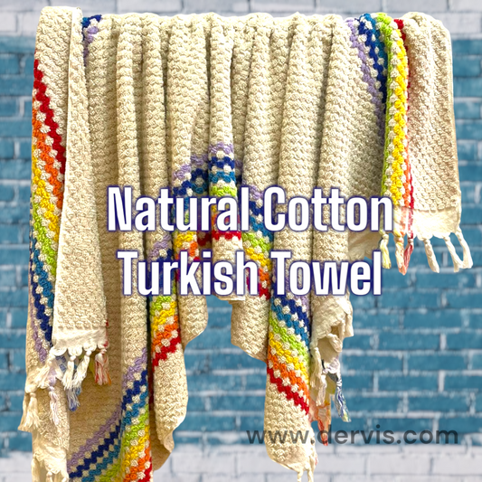 Mediterranean Design Natural Cotton Pompom Turkish Towel