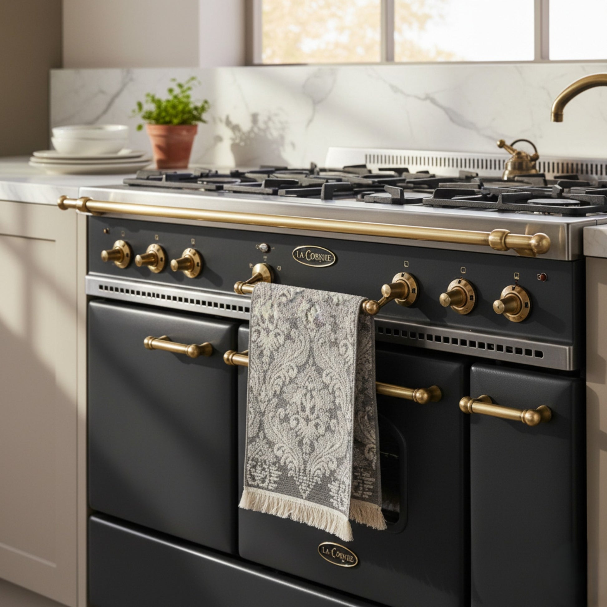 damascus patterned hand towels Turkish Towels hanged in a luxury kitchen