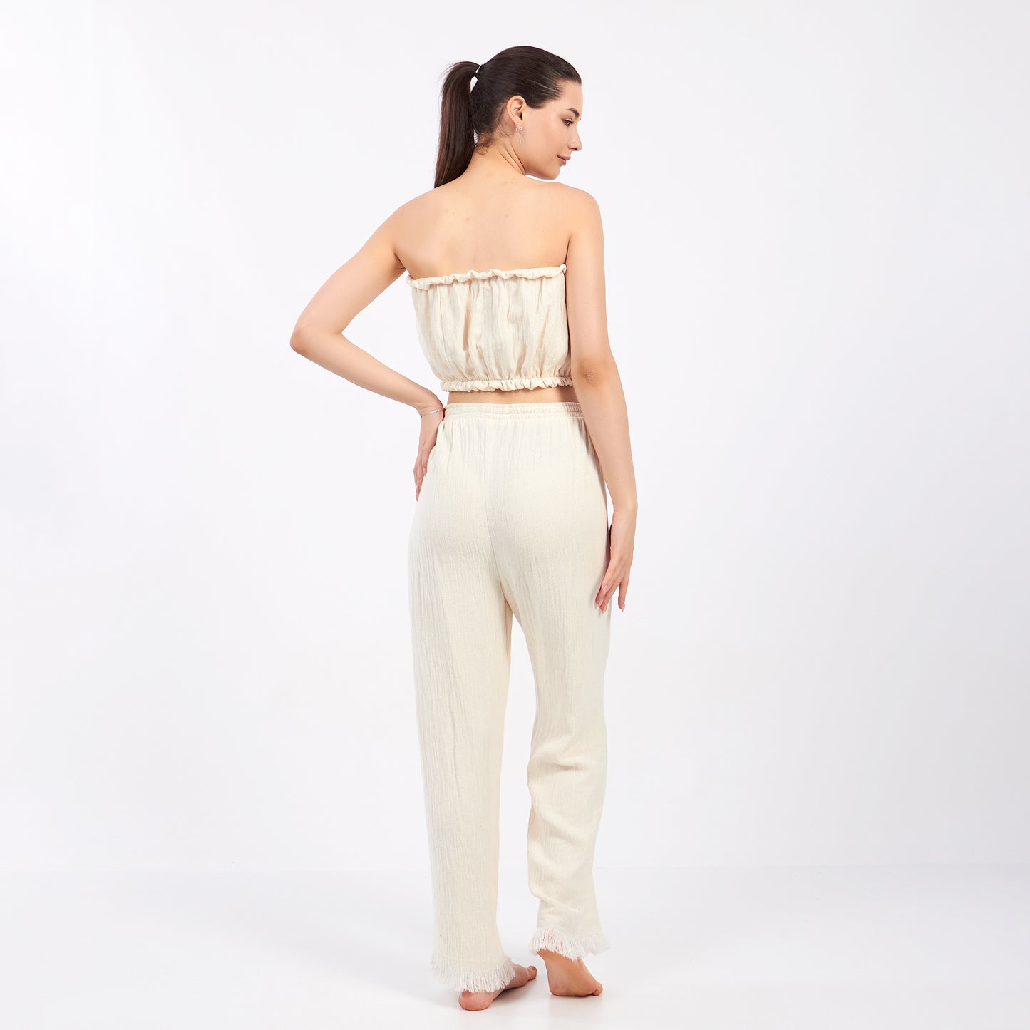 Natural Cotton Bustier Blouse Pants Set