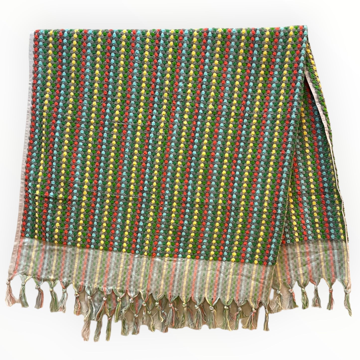 Natural Cotton Hand-Woven Turkish Terry Hammam Towel Pompom Pattern