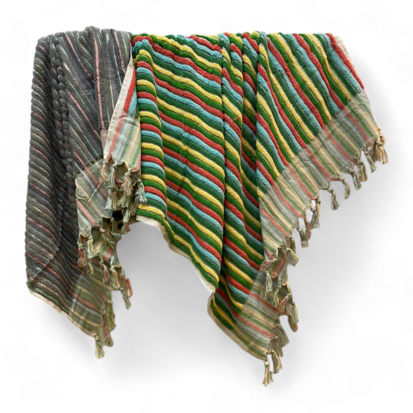 Natural Cotton Hand-Woven Turkish Terry Hammam Towel Designer Stripe Pattern