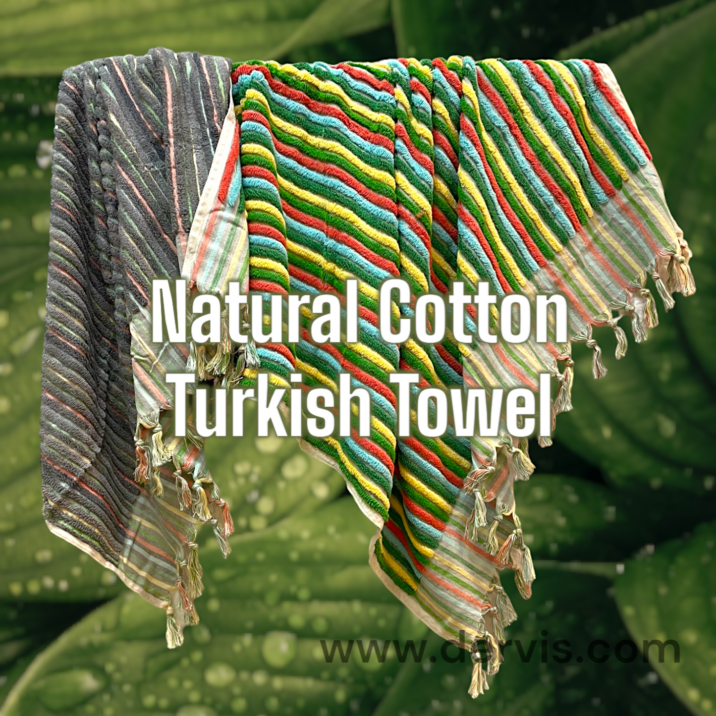 Natural Cotton Hand-Woven Turkish Terry Hammam Towel Designer Stripe Pattern