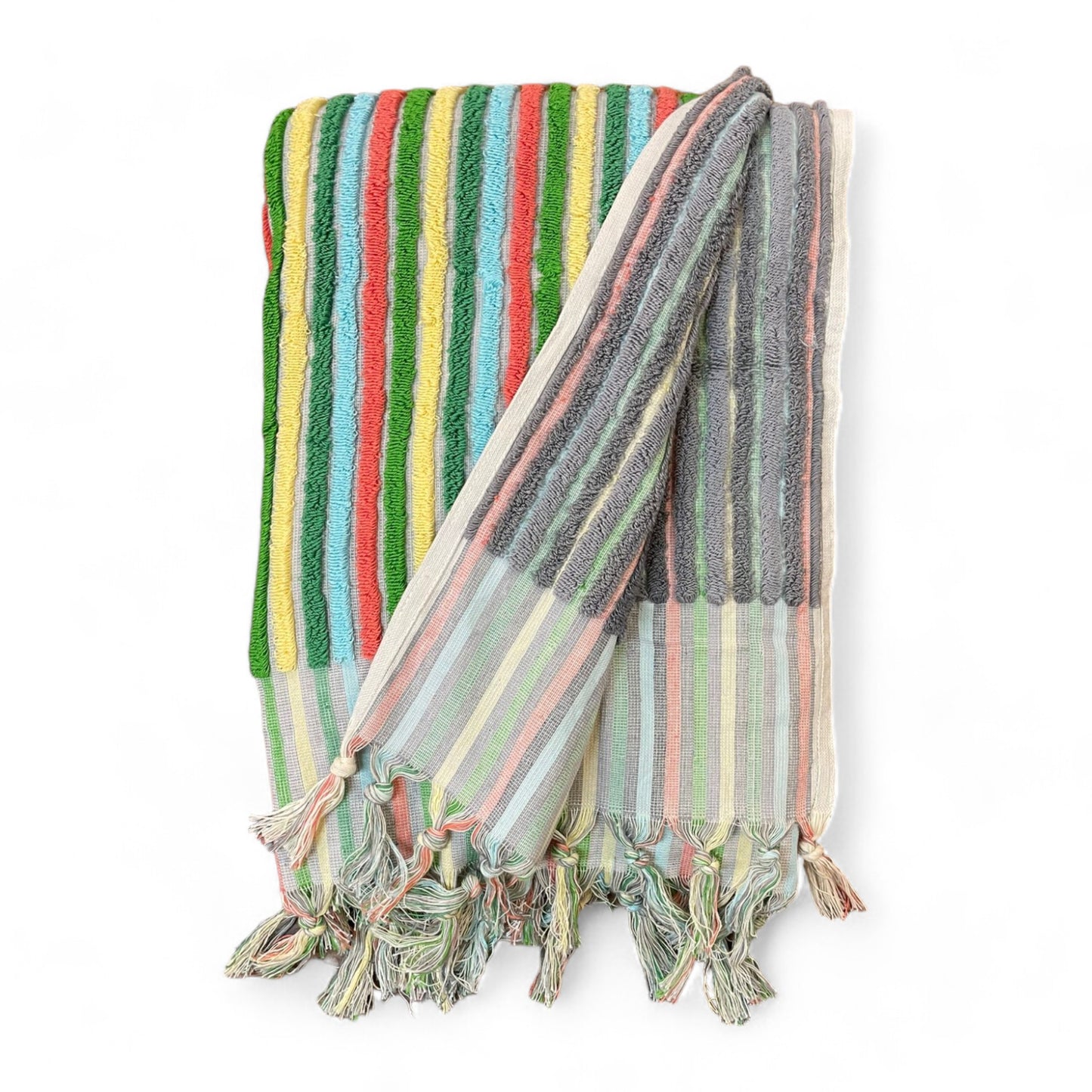 Natural Cotton Hand-Woven Turkish Terry Hammam Towel Designer Stripe Pattern