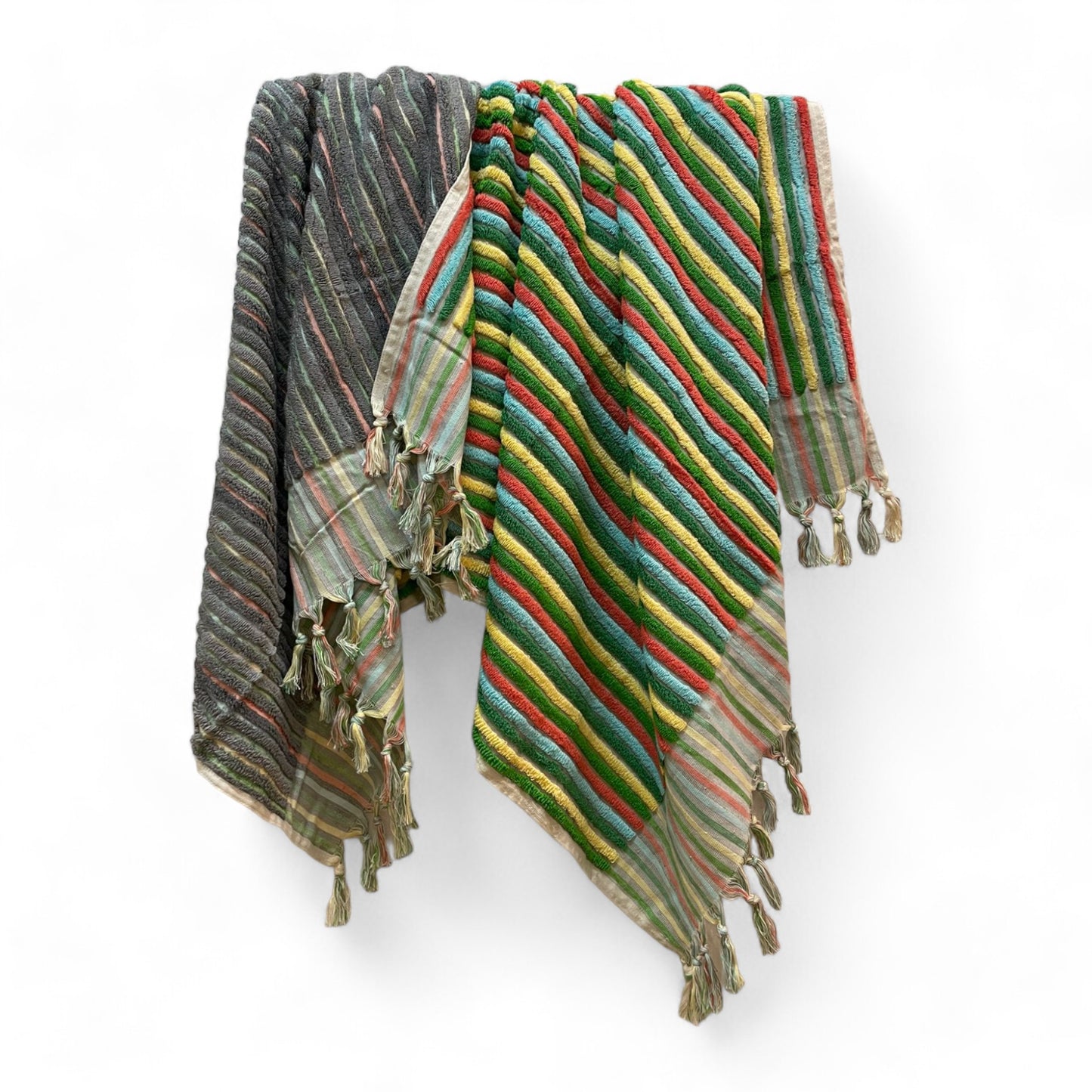 Natural Cotton Hand-Woven Turkish Terry Hammam Towel Designer Stripe Pattern