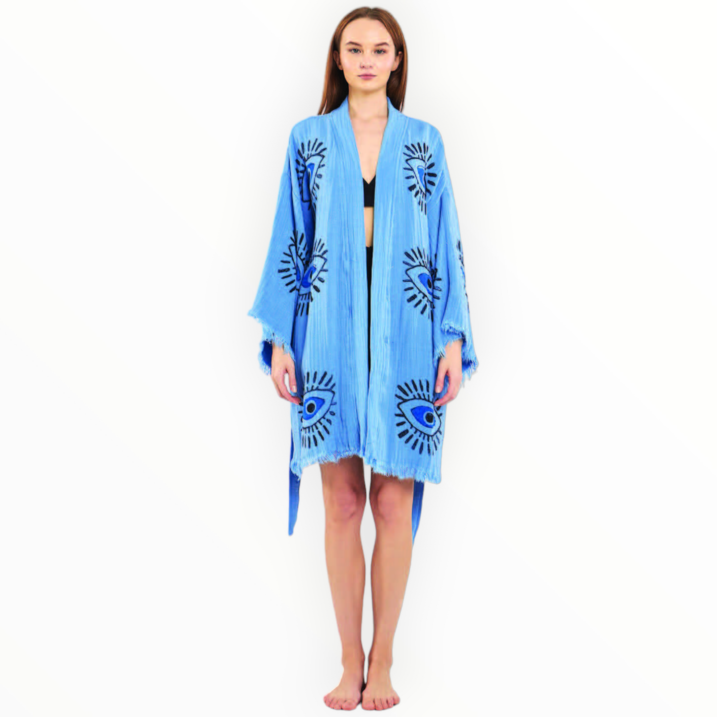 Natural Turkish Cotton Handmade Evil Eye Kimono Robe