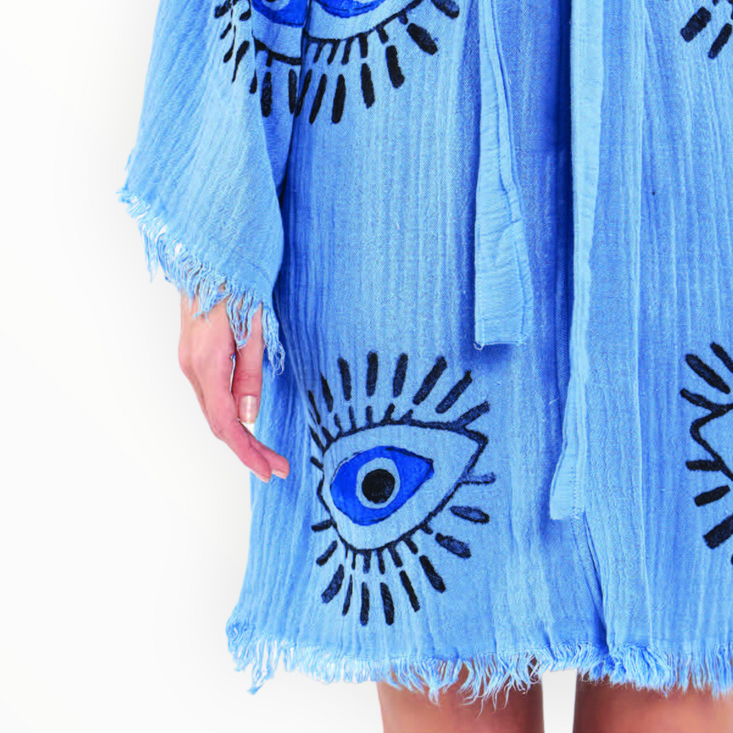 Natural Turkish Cotton Handmade Evil Eye Kimono Robe