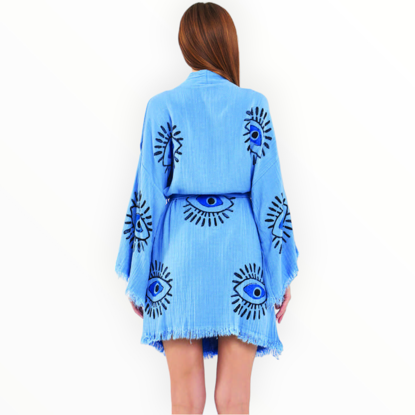 Natural Turkish Cotton Handmade Evil Eye Kimono Robe