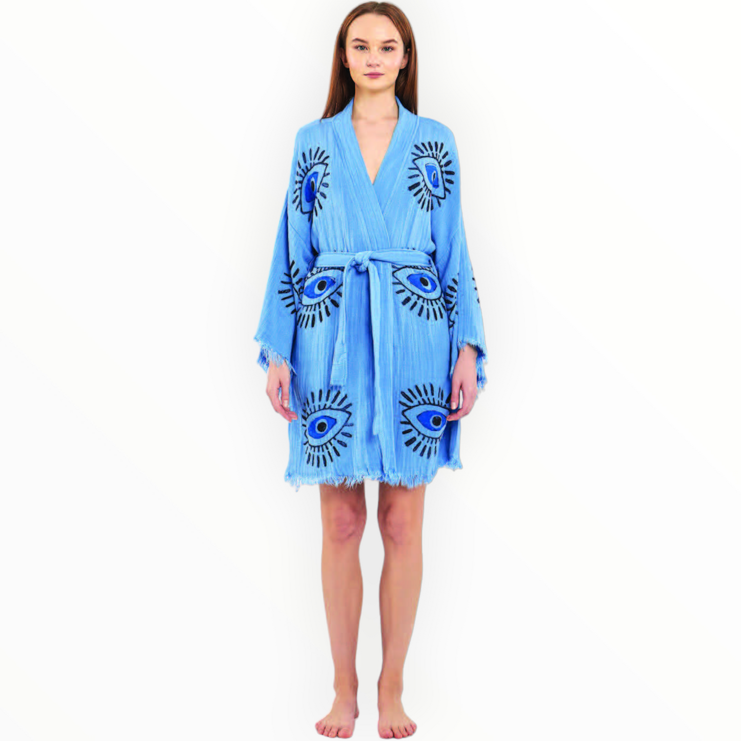 Natural Turkish Cotton Handmade Evil Eye Kimono Robe