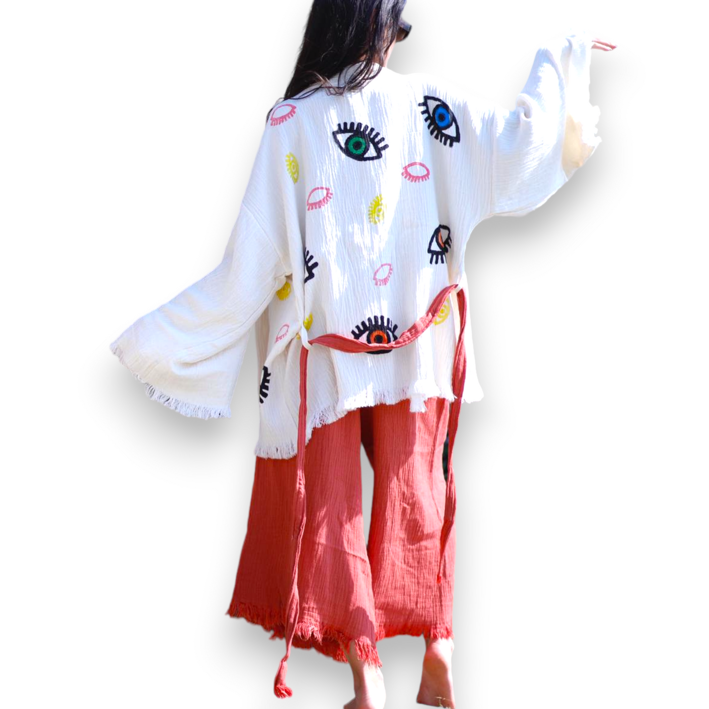 Evil Eye Natural Cotton Kimono Jacket Pants Set