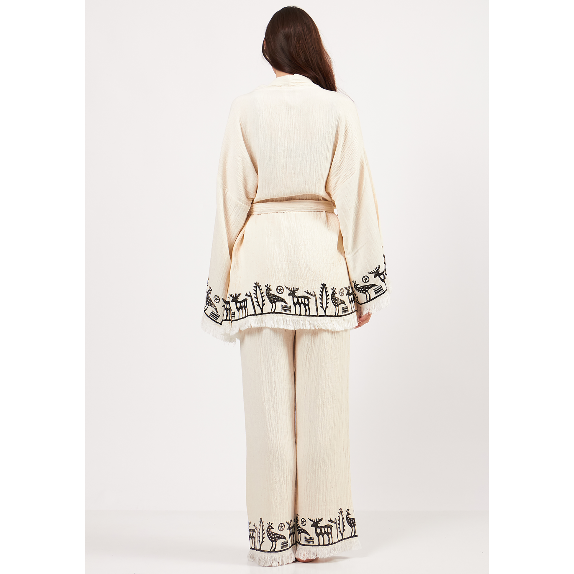 Dervis Yeliz Natural Cotton Kimono Jacket Pants Set