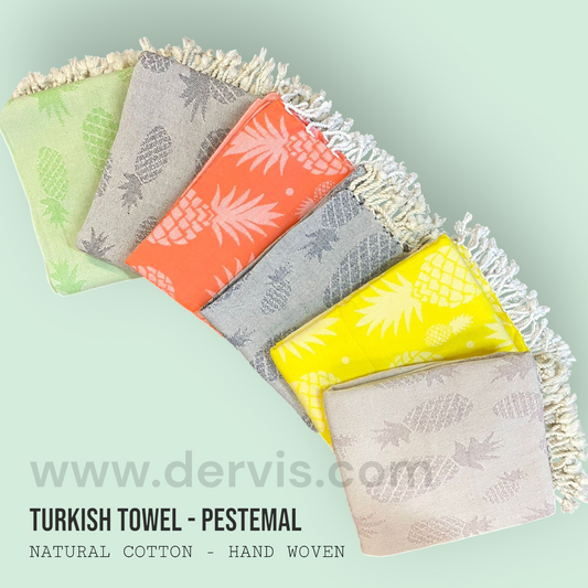 Hand Made, Hand Woven Natural Cotton Pineapple Design Turkish Towel - Pestemal