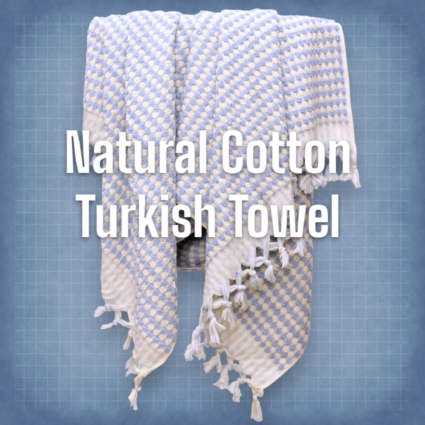 Natural Cotton Pompom Baby Blue Turkish Terry Bath Towel