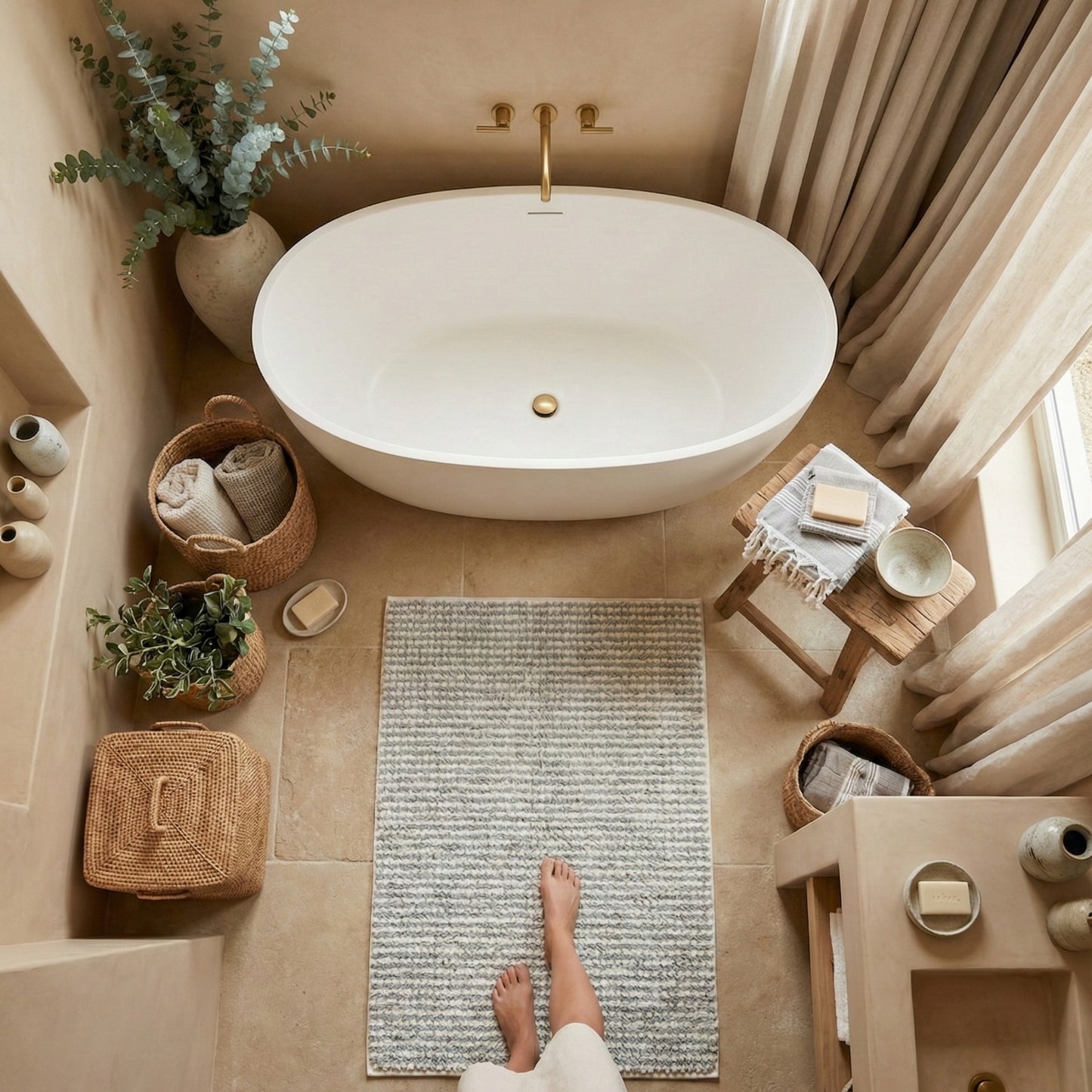 Natural Cotton Turkish Terry Towel Bath Mat – Grey Dotted