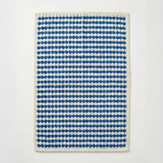 Natural Cotton Turkish Terry Towel Bath Mat – Indigo Dotted on a light gray background
