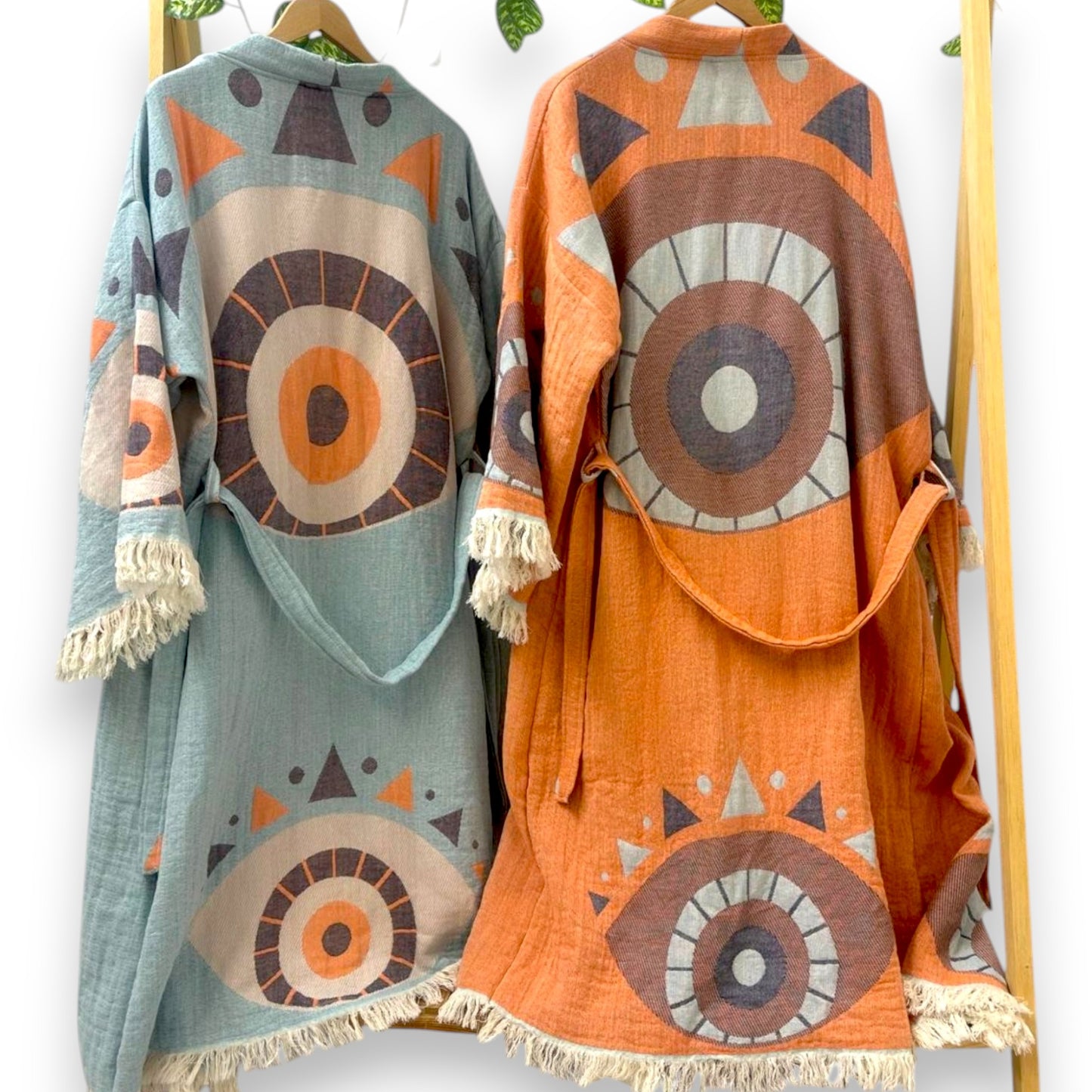 Natural Cotton Turkish Towel Evil Eye Kimono Robe & Towel Set