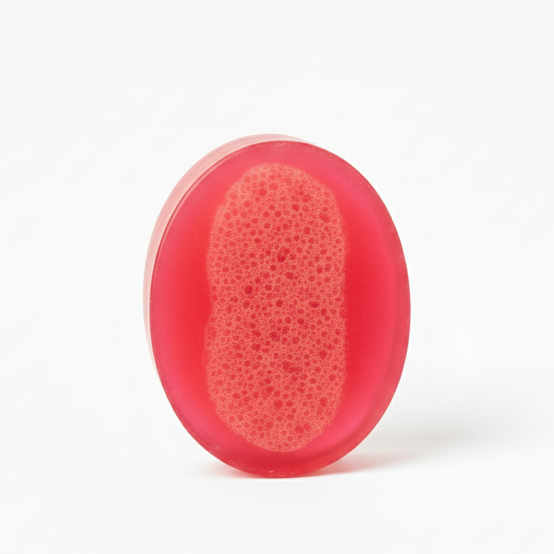 Red Natural Pomegranate Soap With Sponge on a white background