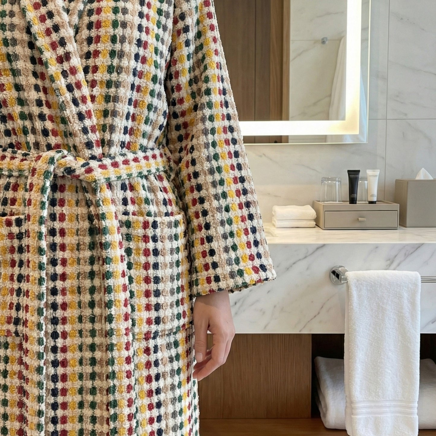 Natural Cotton Hand-Woven Unisex One Size Terry Towel Bathrobe L/XL