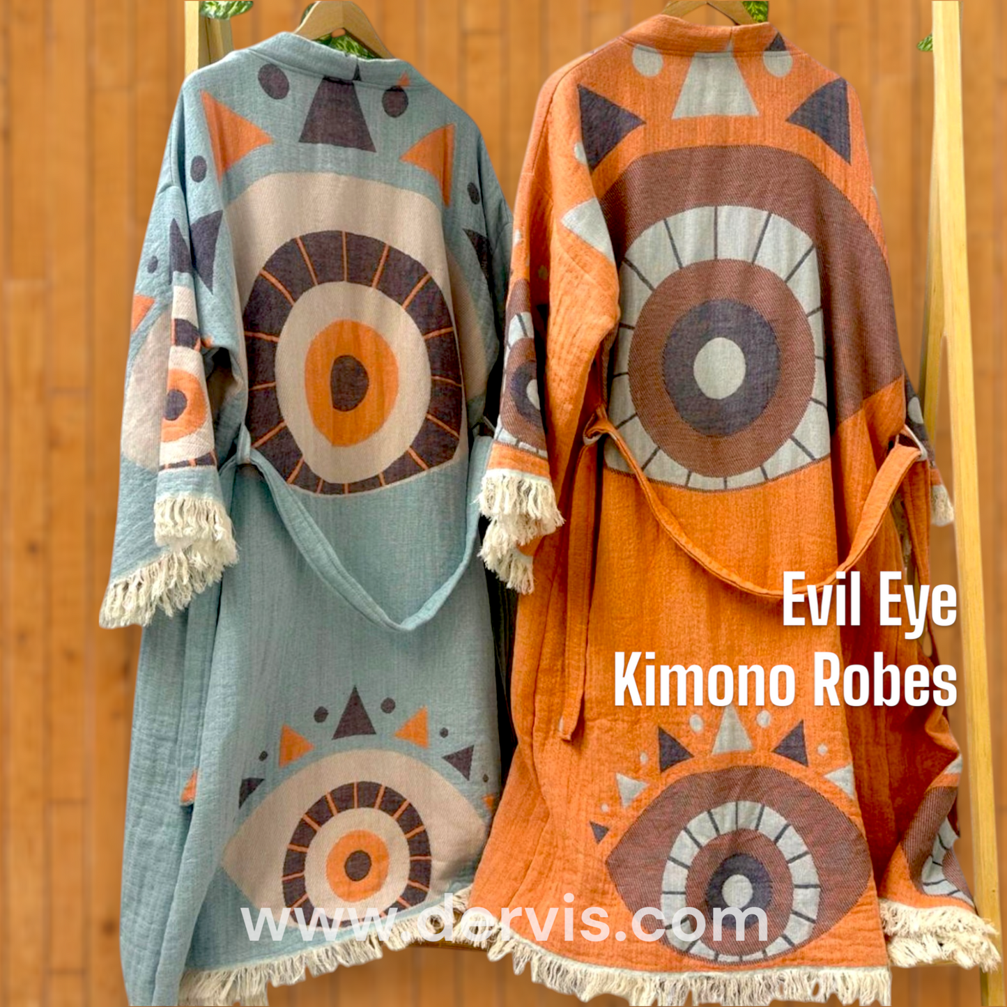 Natural Cotton Turkish Towel Evil Eye Kimono Robe & Towel Set