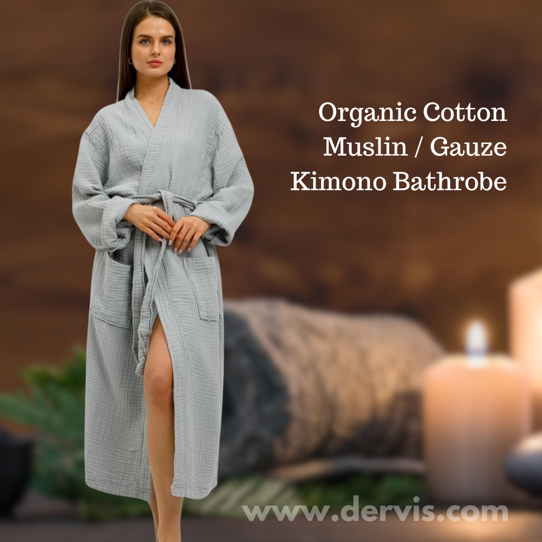 Organic Turkish Cotton Muslin/Gauze Kimono Bathrobe