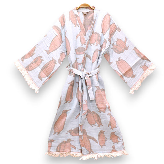 Penguen Design Three Layers Muslin Turkish Towel Kimono Robe
